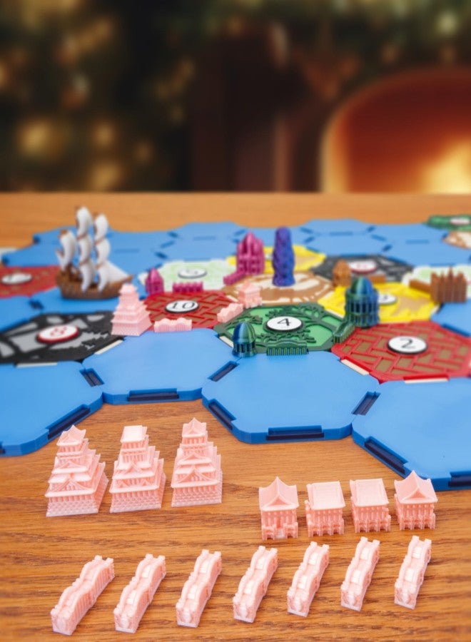 BKPrint3D Custom Civilizations for Catan Board Game | Replacement Player Sets | Settlers Pieces | Base Cities Settlements Roads | 3D Printed | (Japan Base Set) - Image 2